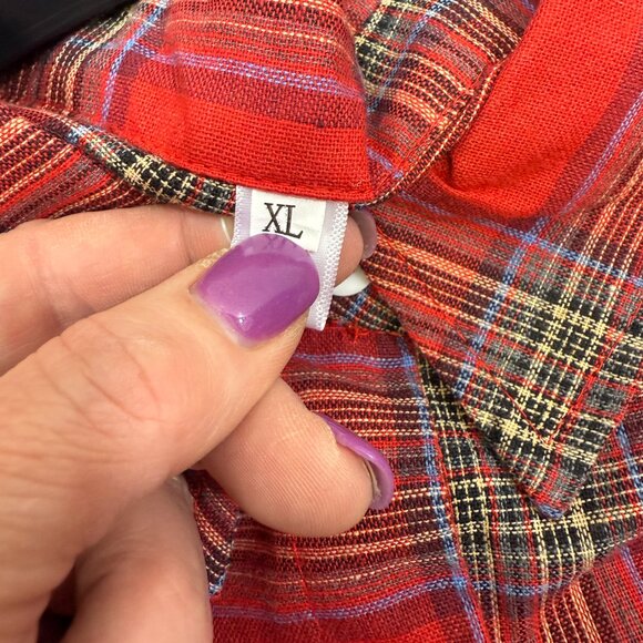 Long Sleeve Festive Lightweight Plaid Shirt/Blouse Red - Picture 2 of 5
